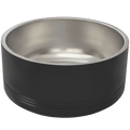 Black and silver stainless steel bowl on a transparent background