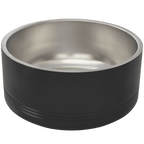Black and silver stainless steel bowl on a transparent background