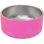 Pink pet bowl with a silver interior on a transparent background