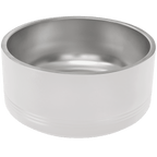 White stainless steel dog bowl on a white background