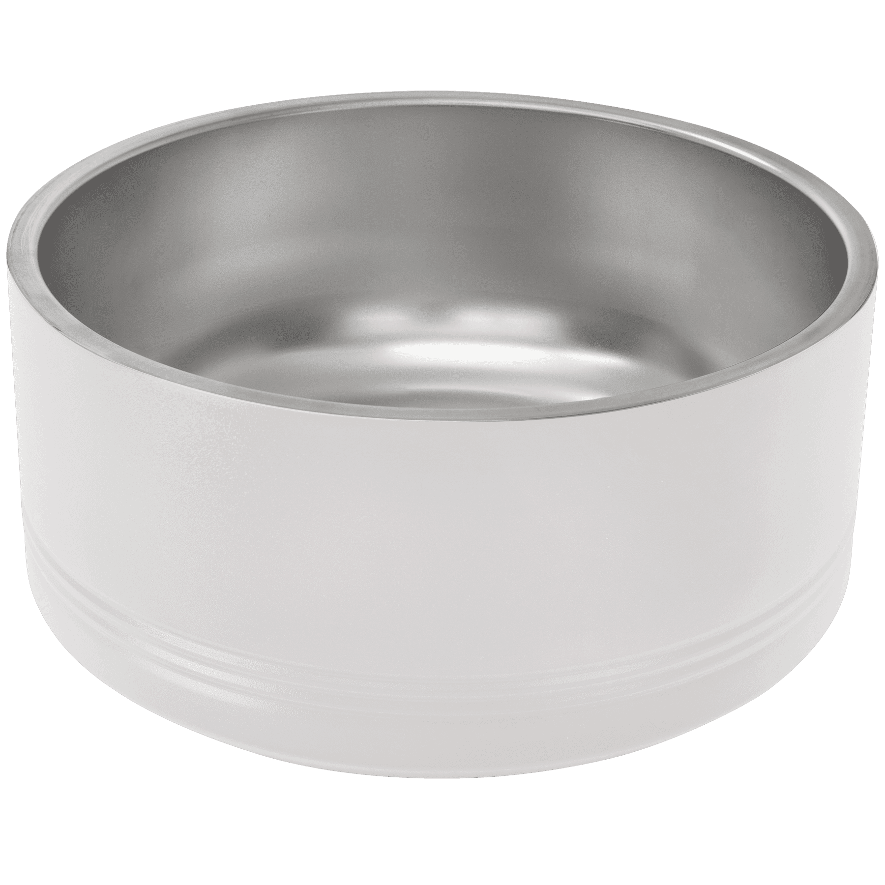 White stainless steel dog bowl on a white background