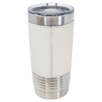 White insulated tumbler back with leatherette wrap on a white background