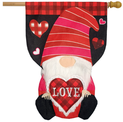 Love Gnome Burlap Sculpted House Flag (40" x 18")