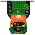 Lucky Gnome “St. Patrick’s Day” Burlap Sculpted House Flag (40" x 18")