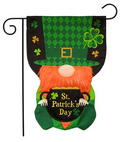 Lucky Gnome Burlap Sculpted Garden Flag (St. Patrick’s Day Leprechaun Hat)