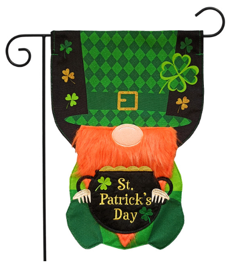 Lucky Gnome Burlap Sculpted Garden Flag (St. Patrick’s Day Leprechaun Hat)