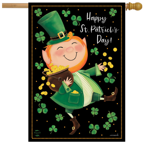 Lucky Gold Leprechaun “Happy St. Patrick’s Day” House Flag (40" x 28")