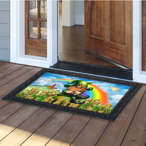 Lucky Irish Gnome Doormat Insert (Rainbow & Gold Coins St. Patrick’s Day)
