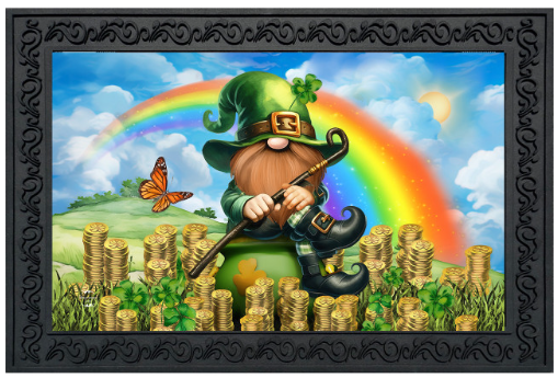 Lucky Irish Gnome Doormat Insert (Rainbow & Gold Coins St. Patrick’s Day)