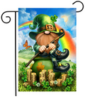 Lucky Irish Gnome Garden Flag (Rainbow & Gold Coins St. Patrick’s Day)