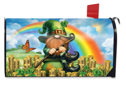 Lucky Irish Gnome Magnetic Mailbox Cover (Standard) — Rainbow & Pot of Gold Decor