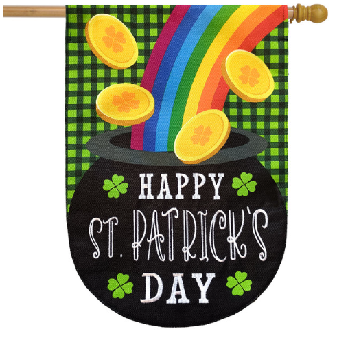 Lucky Pot of Gold Rainbow Burlap House Flag (40" x 18")