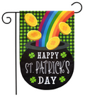 Lucky Pot Burlap St. Patrick’s Day Garden Flag (Rainbow & Gold Coins)