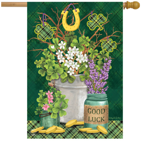 Lucky Potted Shamrocks “Good Luck” House Flag (40" x 28")