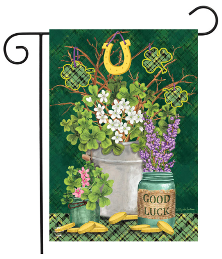 Lucky Potted Shamrocks Garden Flag (Good Luck Jar & Horseshoe)