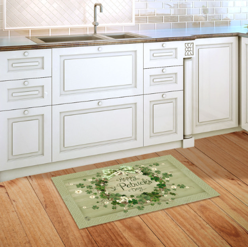 Lucky Wreath Happy St. Patrick’s Day Doormat Insert (Clover & White Blossoms)
