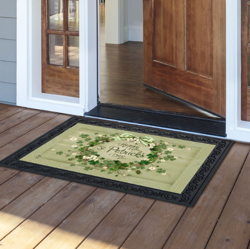 Lucky Wreath Happy St. Patrick’s Day Doormat Insert (Clover & White Blossoms)