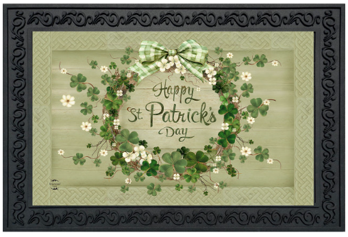 Lucky Wreath Happy St. Patrick’s Day Doormat Insert (Clover & White Blossoms)