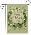 Lucky Wreath Happy St. Patrick’s Day Garden Flag (Clover Wreath & Gingham Bow)