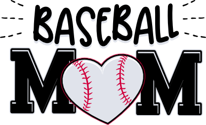 Design with 'BASEBALL MOM' text and a heart-shaped baseball graphic.