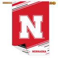 Nebraska-themed decorative flag with a large white 'N' on a red background.