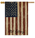 Vintage-style American flag with 'Old Glory' text on a wooden background