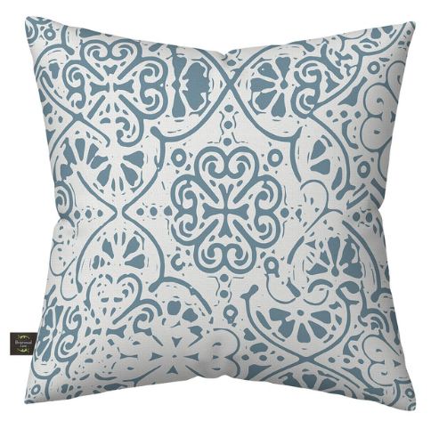Ornamental Blue and White Burlap Decorative Throw Pillow