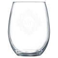 Clear glass with laser engraved design on a white background