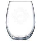 Clear glass with laser engraved design on a white background