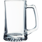 Clear glass mug with handle on a white background