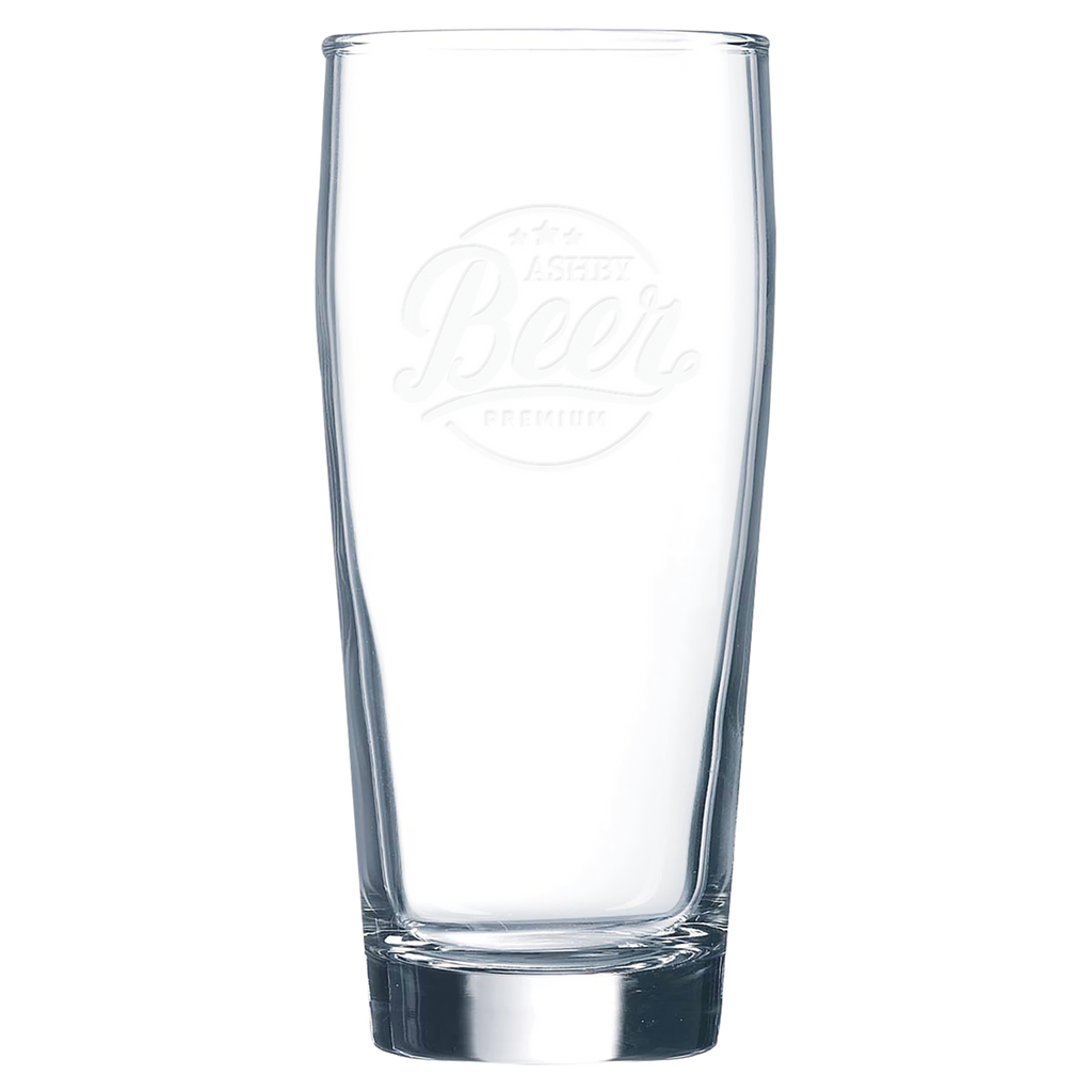 Clear glass with laser engraved logo on a white background
