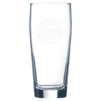 Clear glass with laser engraved logo on a white background