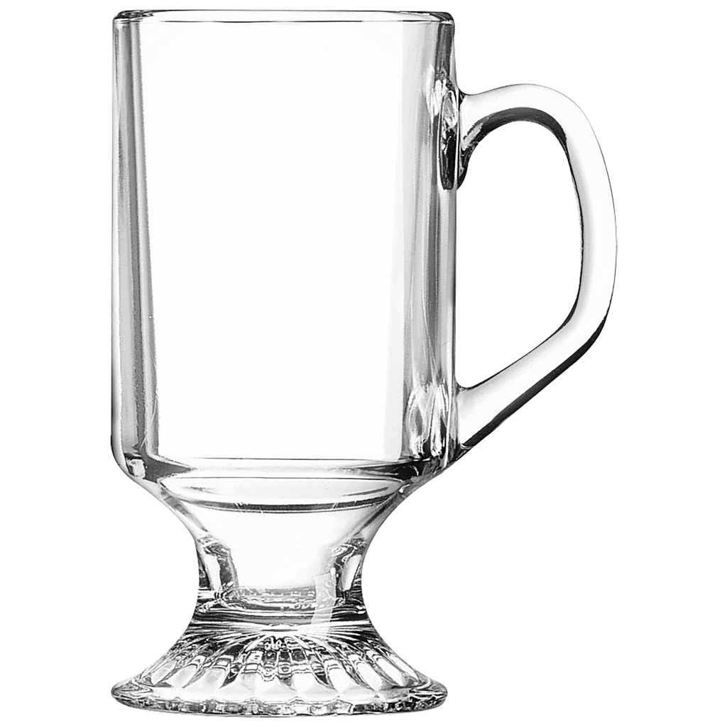 Clear glass mug with handle on a transparent background