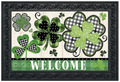 Patterned Shamrocks “Welcome” Doormat Insert (Green + Black Buffalo Plaid)