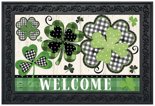 Patterned Shamrocks “Welcome” Doormat Insert (Green + Black Buffalo Plaid)