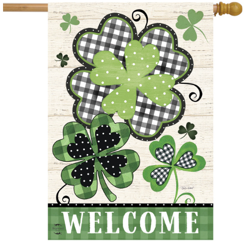 Patterned Shamrocks “Welcome” Farmhouse House Flag (40" x 28")