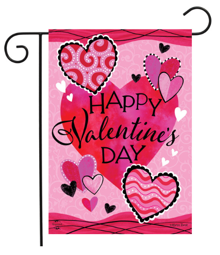 Patterned Valentine’s Hearts Garden Flag (Happy Valentine’s Day Pink Hearts Porch Flag)