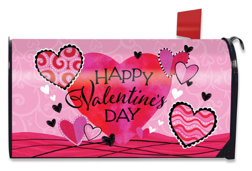 Patterned Valentines Hearts Happy Valentine’s Day Magnetic Mailbox Cover (Standard)