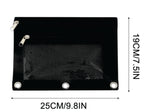 Black rectangular mesh pouch with a top zipper, shown with dimension markings of 25CM by 19CM on a white background.