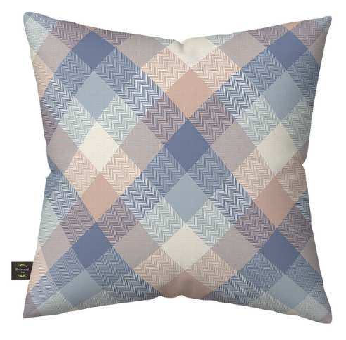 Pink and Blue Check Burlap Decorative Throw Pillow