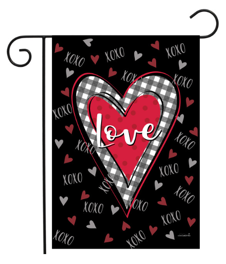 Plaid Heart LOVE Garden Flag (XOXO Valentine Porch Flag)