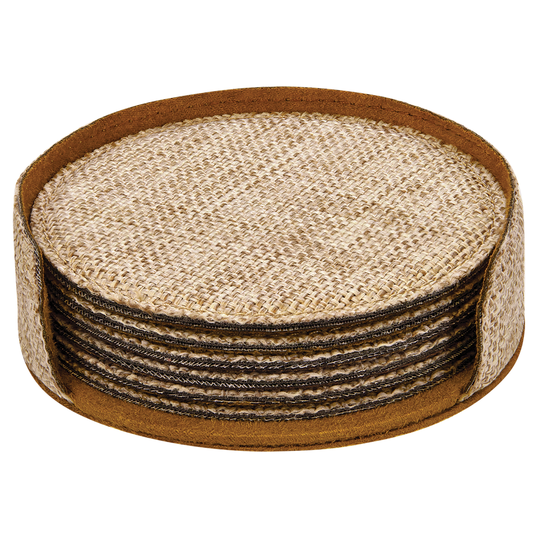 Personalized 4" Burlap Round Coaster Set (6-Pack with Holder) – Sublimation Ready