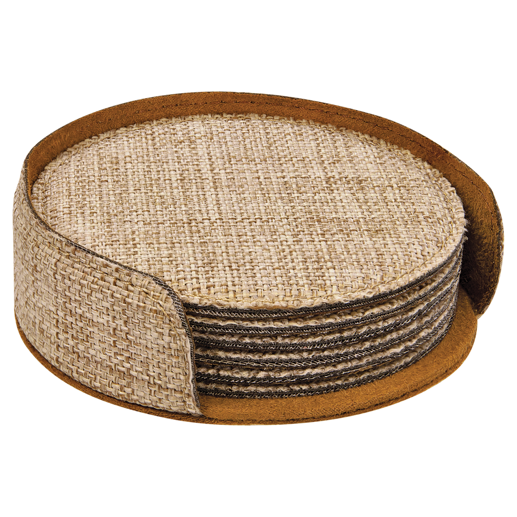 Personalized 4" Burlap Round Coaster Set (6-Pack with Holder) – Sublimation Ready