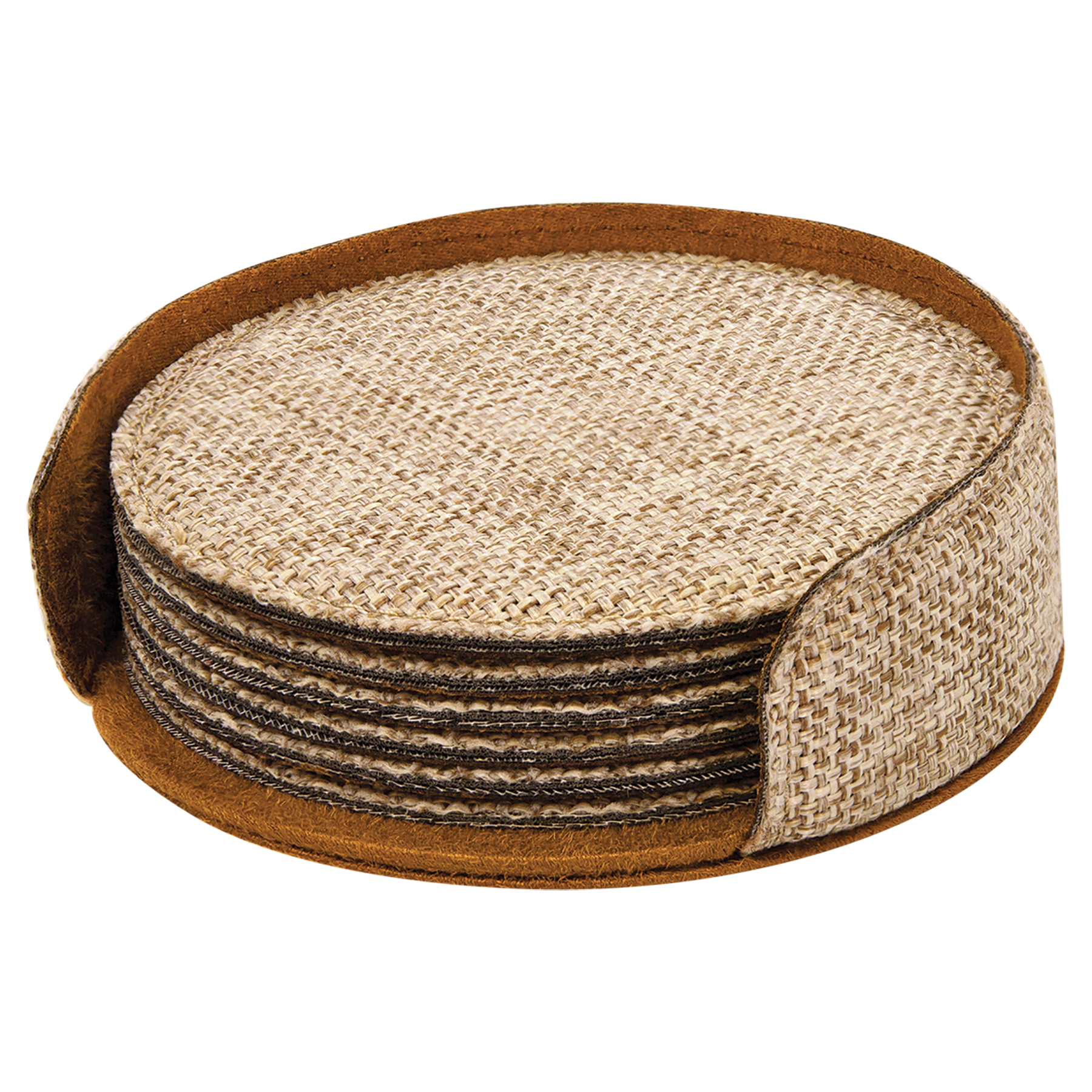Personalized 4" Burlap Round Coaster Set (6-Pack with Holder) – Sublimation Ready