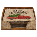 Personalized 4" x 4" Burlap Square Coaster Set (6-Pack with Holder) – Sublimation Ready