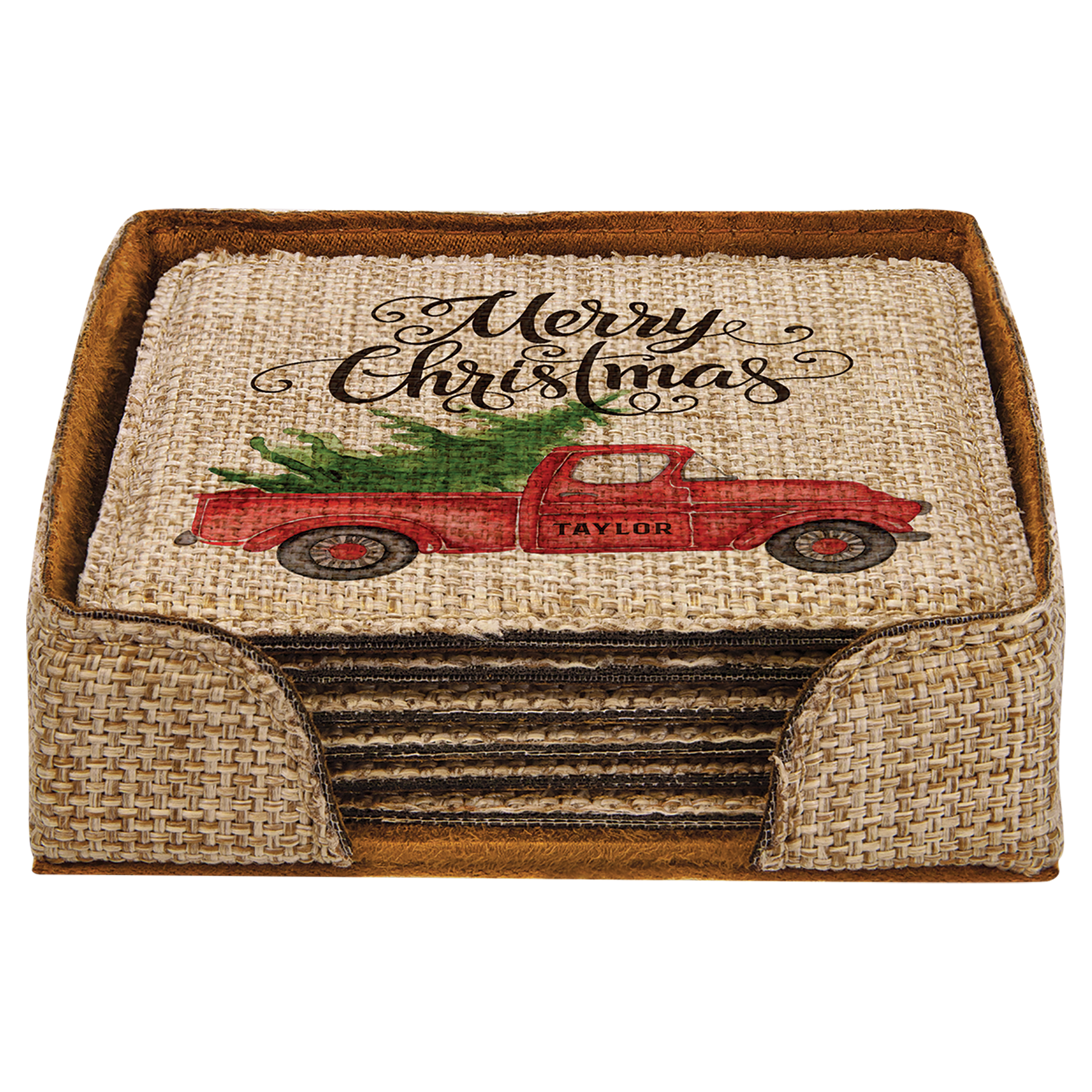 Personalized 4" x 4" Burlap Square Coaster Set (6-Pack with Holder) – Sublimation Ready