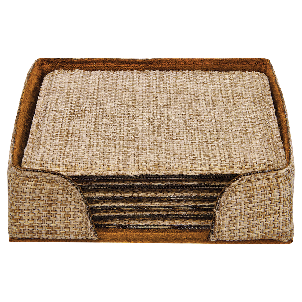 Personalized 4" x 4" Burlap Square Coaster Set (6-Pack with Holder) – Sublimation Ready