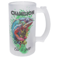 White mug with a colorful chameleon design and 'Chameleon Bar & Grill' text on a green background