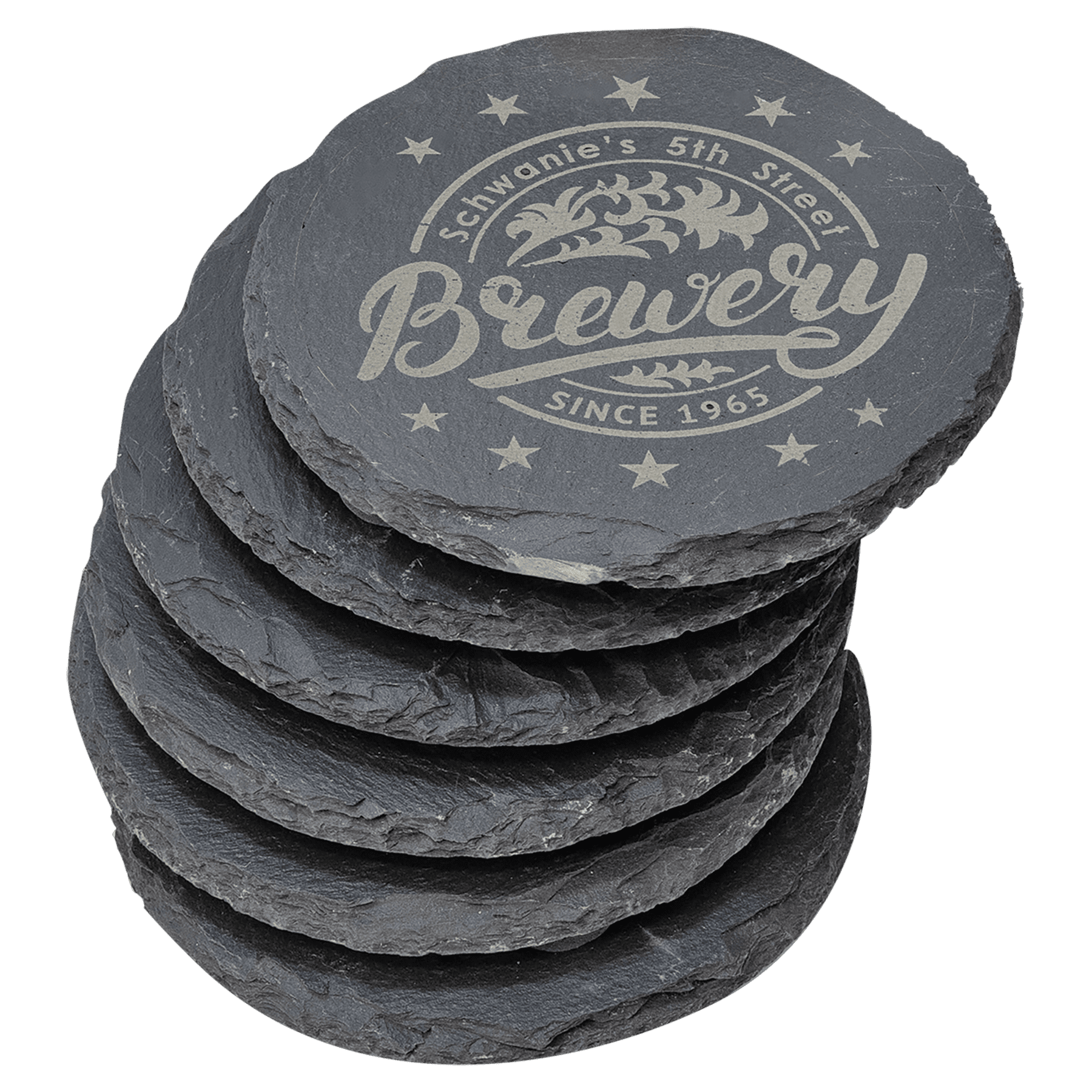Personalized 4" Round Slate Coaster Set (6-Piece, Gift Boxed)