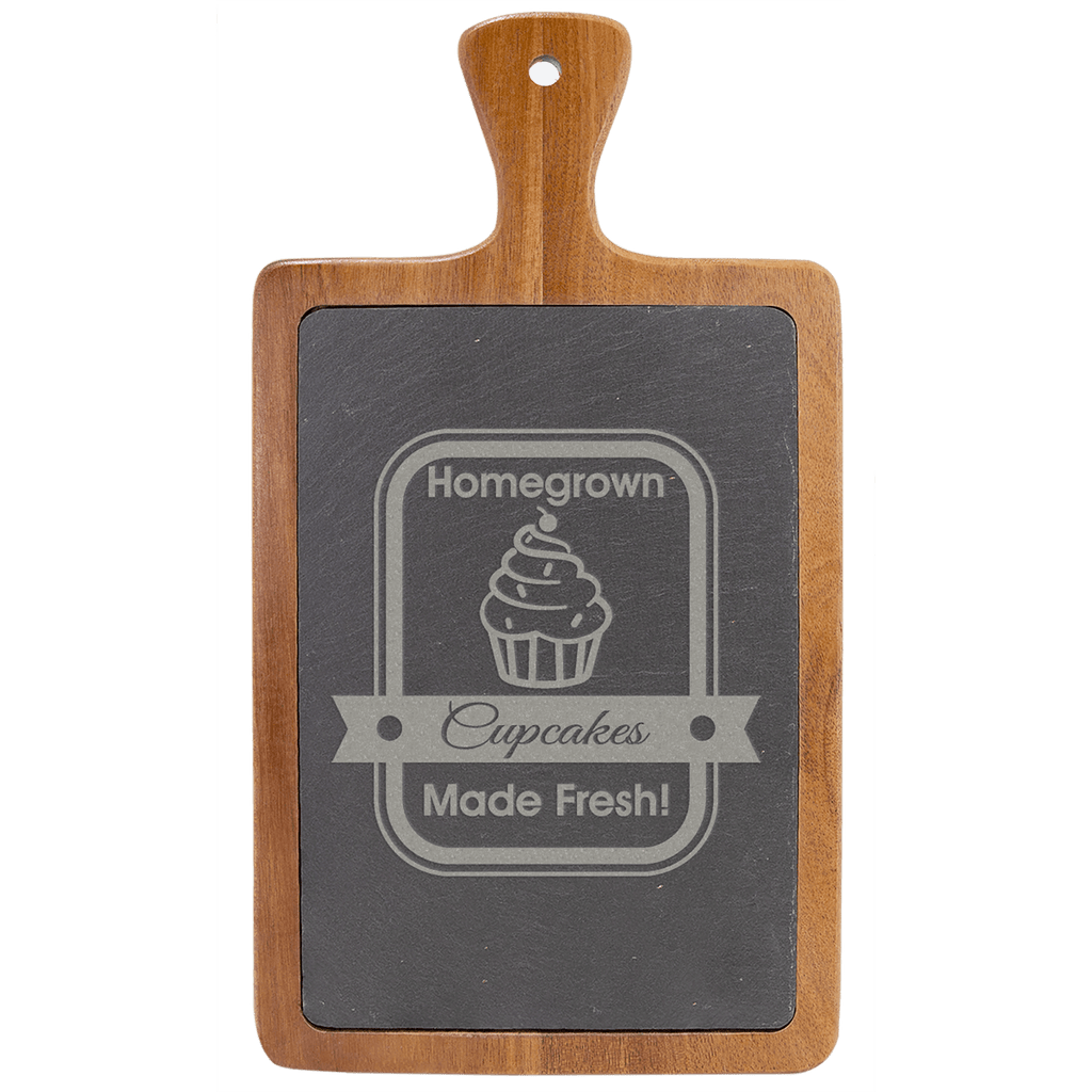 Acacia Wood & Slate Cutting Board – 13 1/4" x 7" Paddle Shape